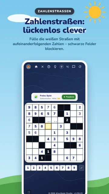 Ein Rätsel im Spiel: Knöpfe oben, Ziffernleiste unten